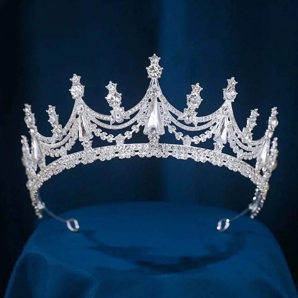 Silver Crystal Pageant Tiara Crown - Women Accessories